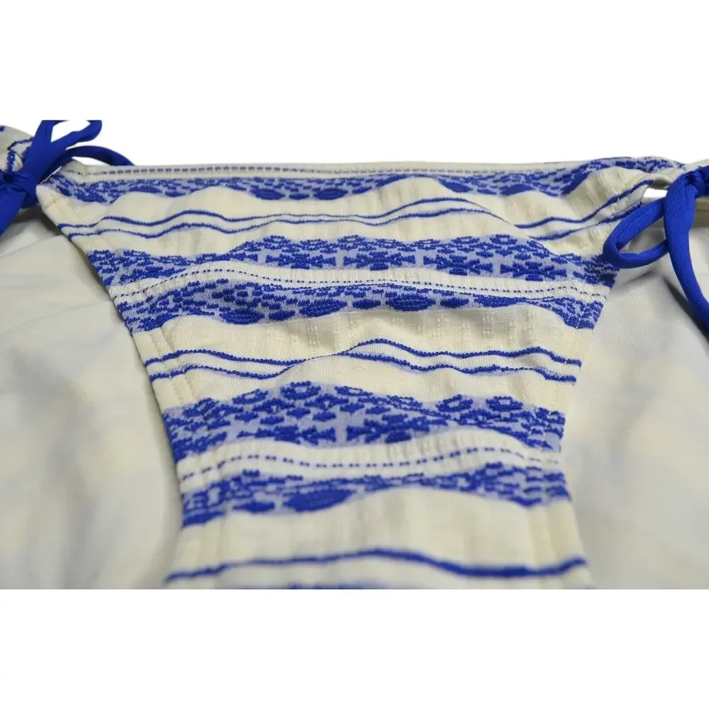 ROBIN PICCONE Women's Royal Blue & Ivory Textured Pattern Bikini Bottoms